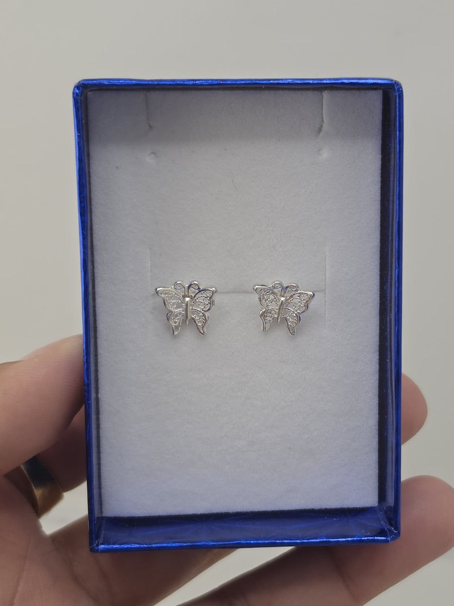 Pendientes de Plata 950 flor y mariposa