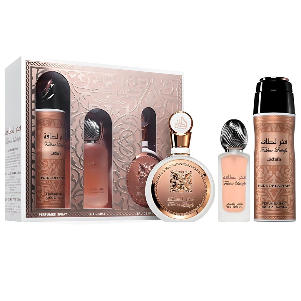 Lattafa Perfumes Fakhar Rose giftset 3 pcs edp 3.4oz